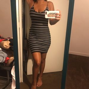 Navy blue and white striped dress